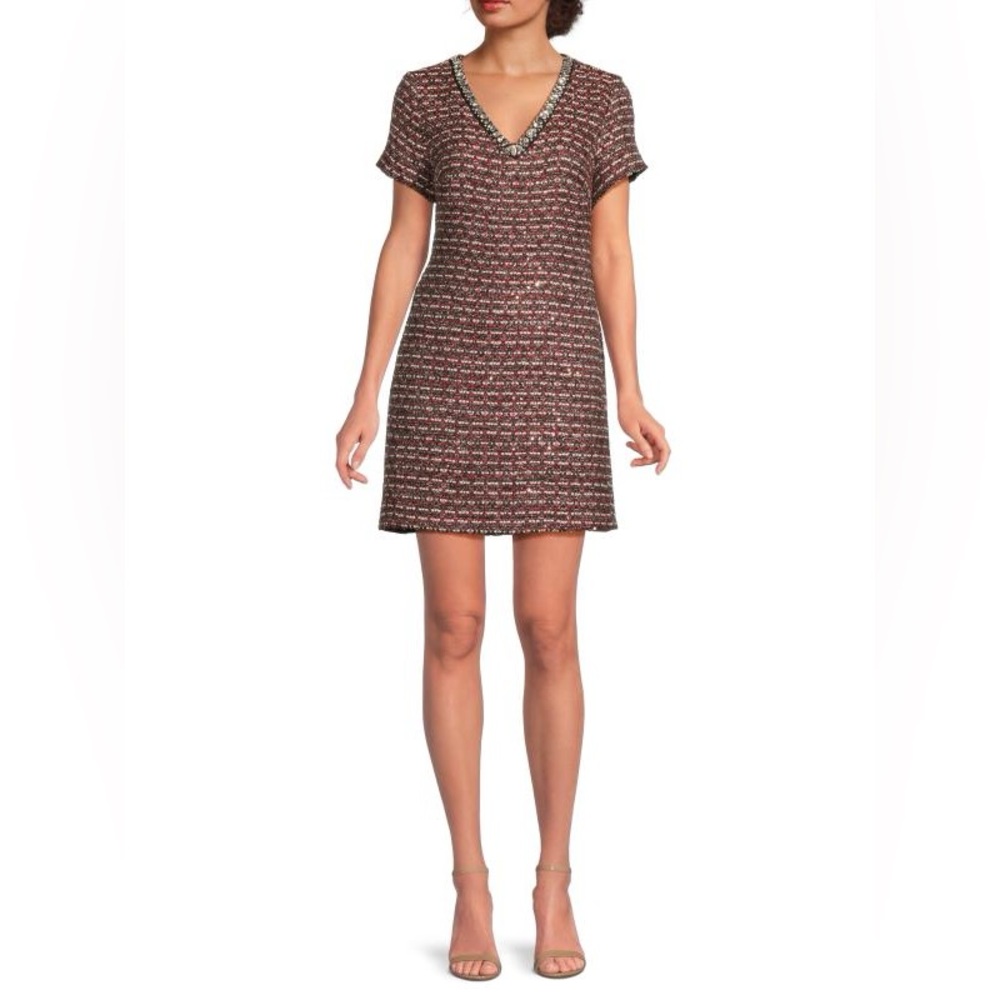 Sam Edelman NWT Tweed Sheath Dress Embellished Neckline Size 8